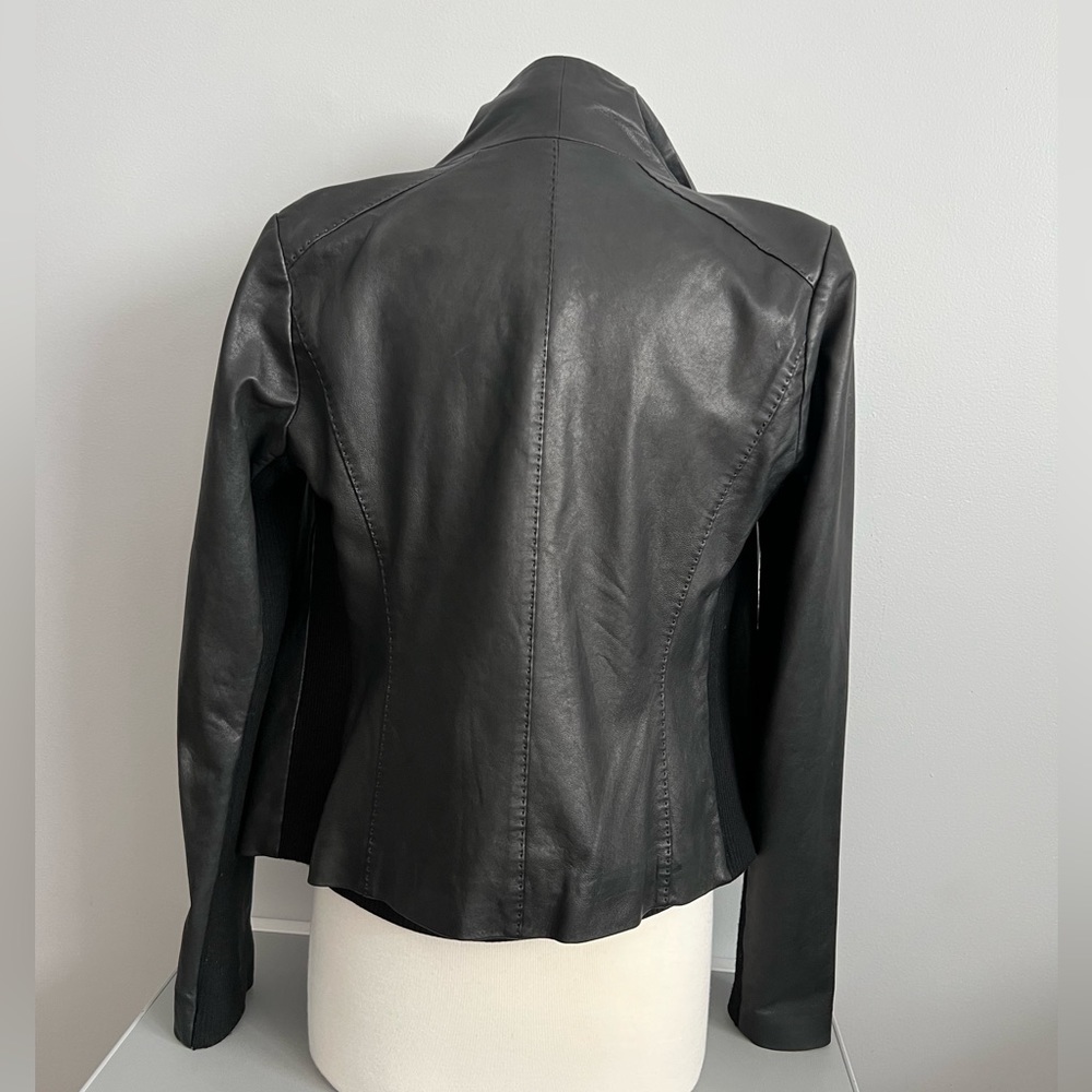 Vince Scuba Leather & Stretch Wool Panel Black Motto Jacket Womens L 8 - Picture 6 of 17